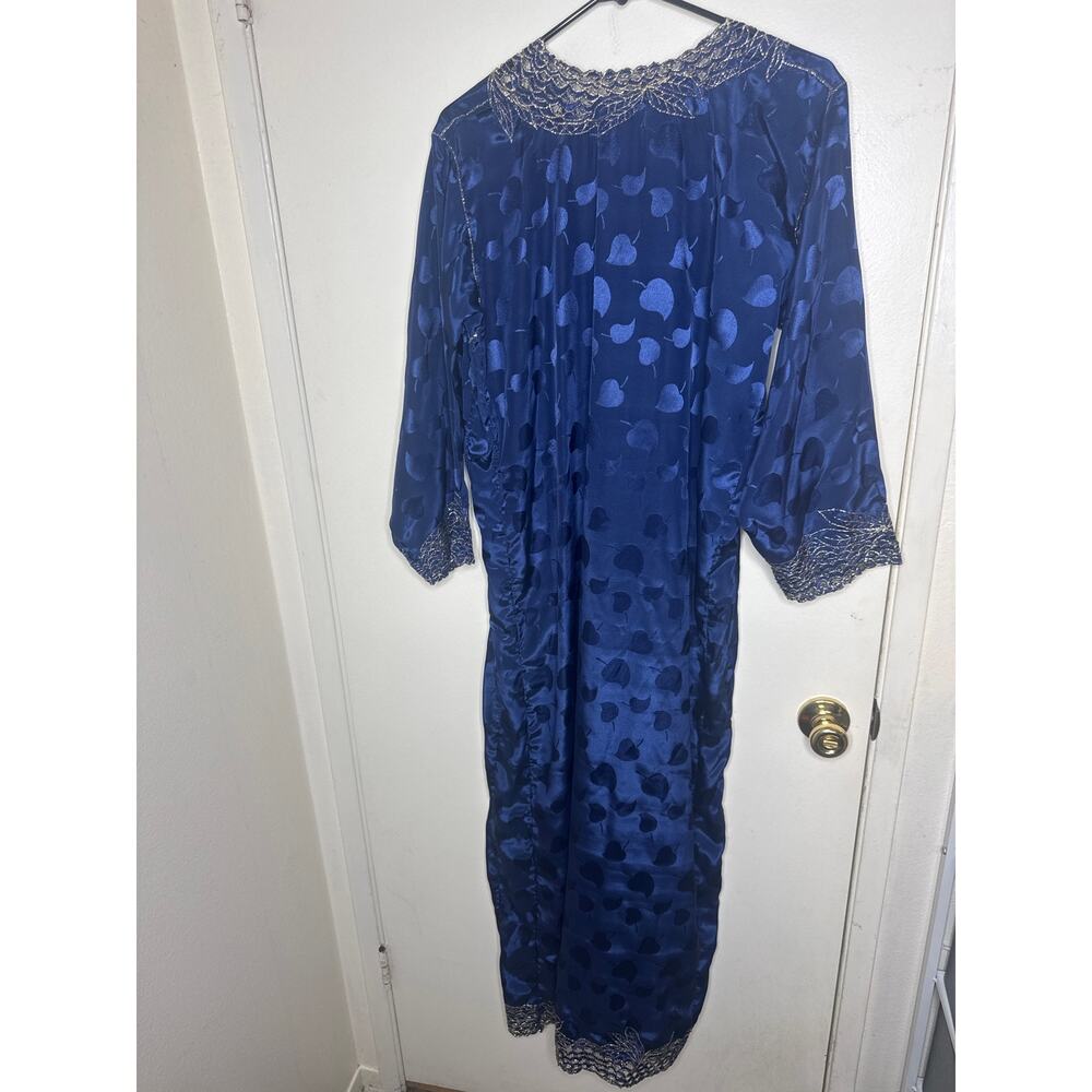Vintage Kaftan Muumuu Navy with jacquard leaf pattern and embroidery - Picture 4 of 4